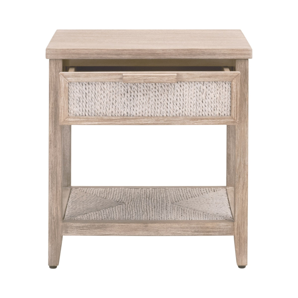 Table de chevet à 1 tiroir en corde d'abaca tressée et bois, texture naturelle, aucun assemblage requis pour chambre à coucher