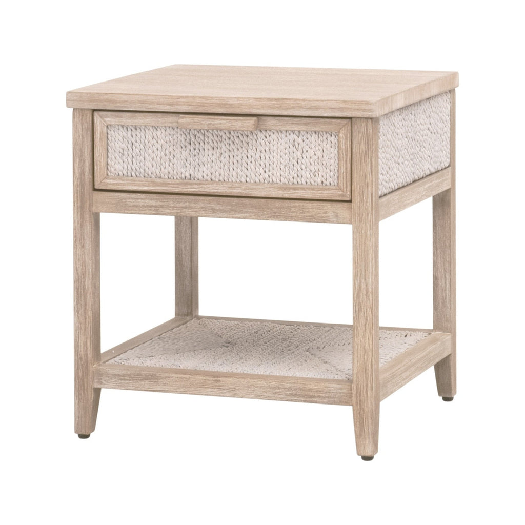 Table de chevet à 1 tiroir en corde d'abaca tressée et bois, texture naturelle, aucun assemblage requis pour chambre à coucher