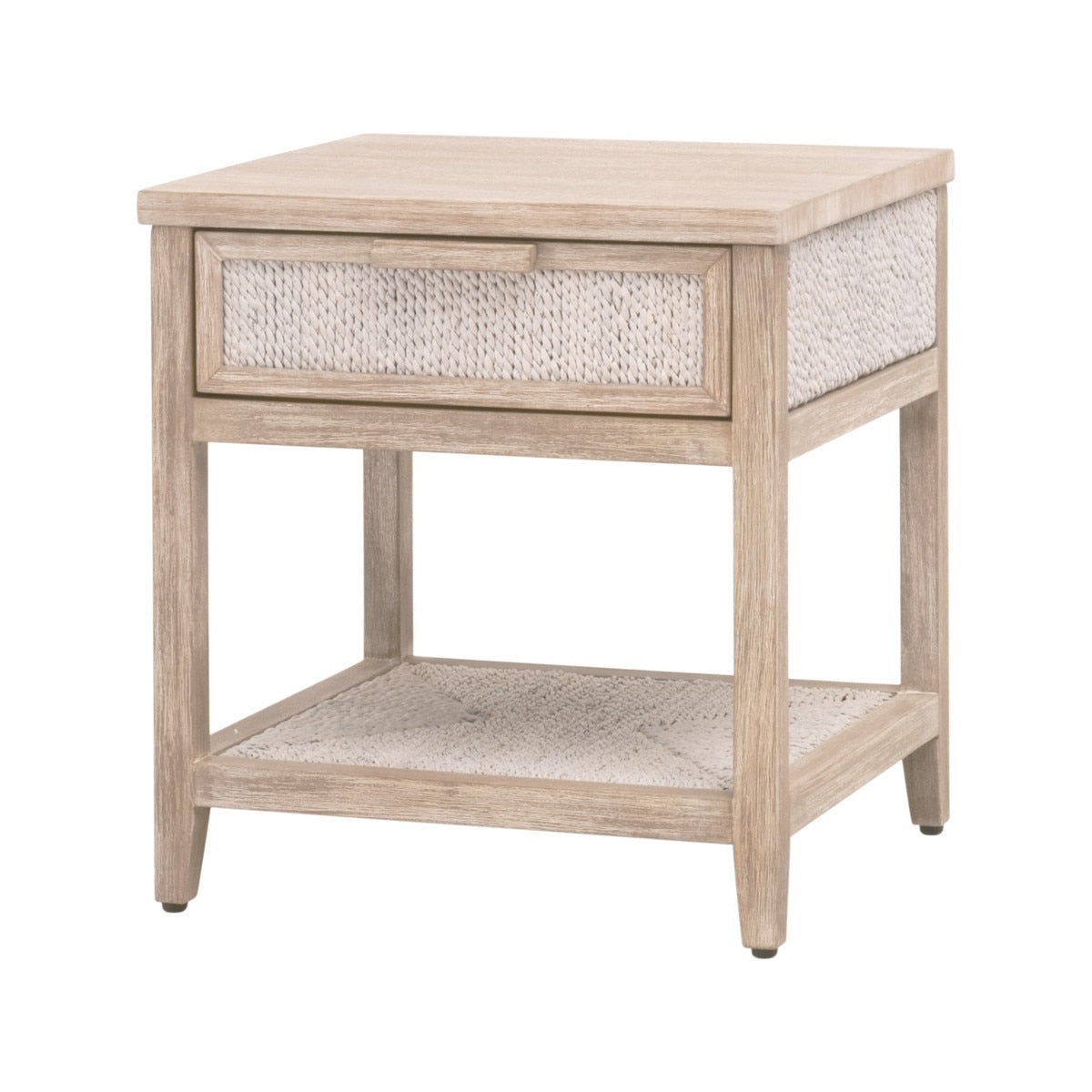 Table de chevet à 1 tiroir en corde d'abaca tressée et bois, texture naturelle, aucun assemblage requis pour chambre à coucher