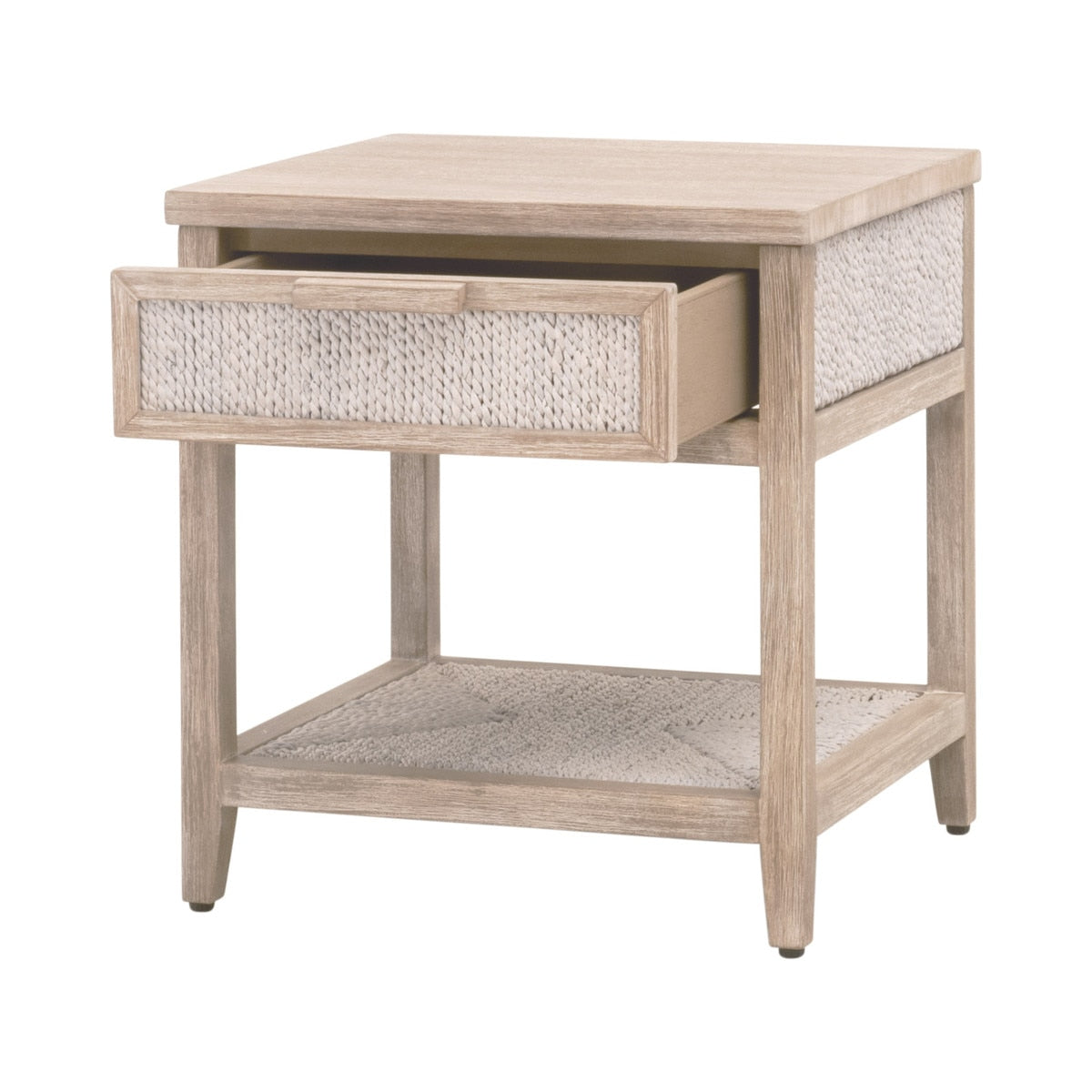 Table de chevet à 1 tiroir en corde d'abaca tressée et bois, texture naturelle, aucun assemblage requis pour chambre à coucher