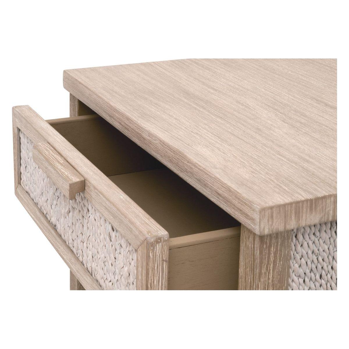 Table de chevet à 1 tiroir en corde d'abaca tressée et bois, texture naturelle, aucun assemblage requis pour chambre à coucher