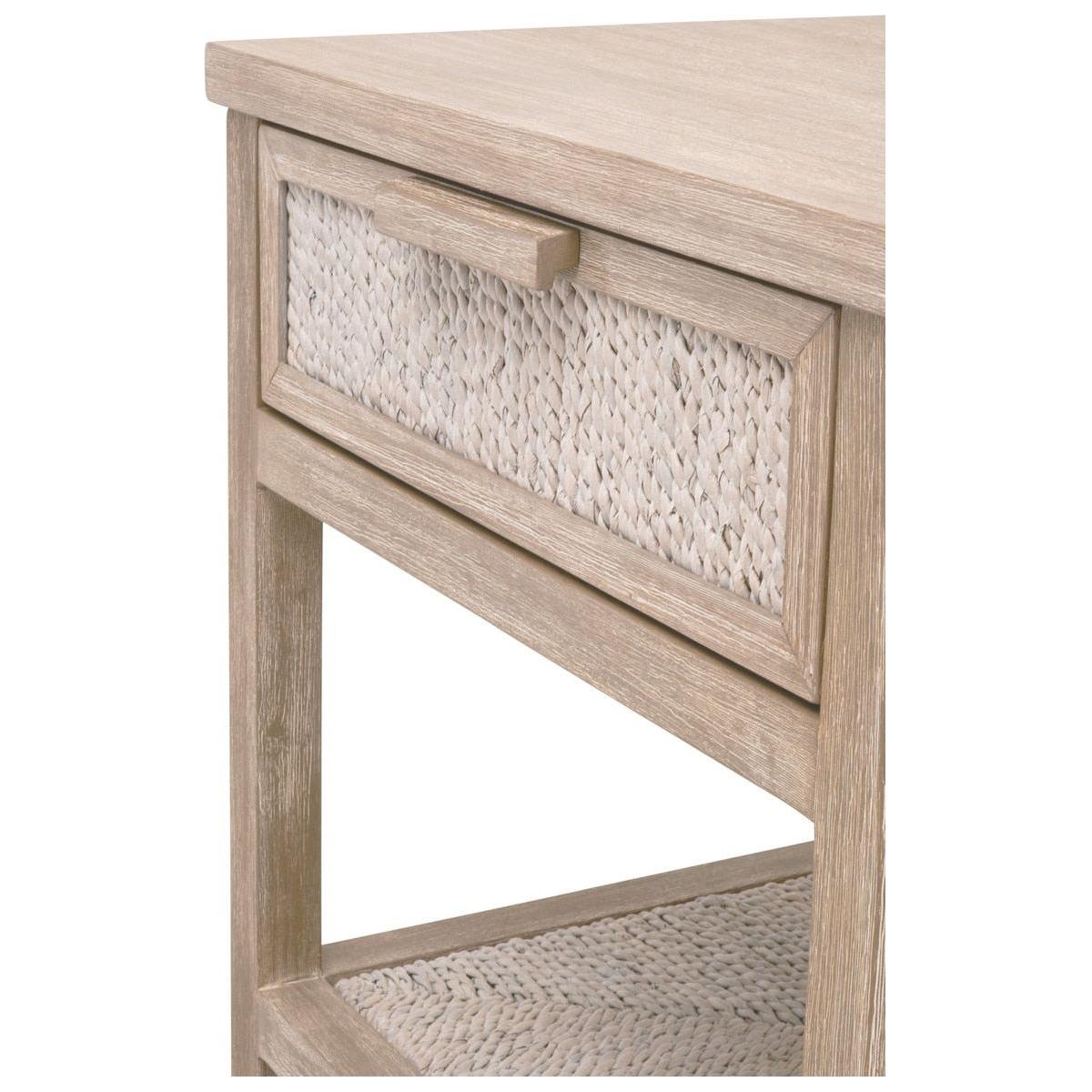 Table de chevet à 1 tiroir en corde d'abaca tressée et bois, texture naturelle, aucun assemblage requis pour chambre à coucher