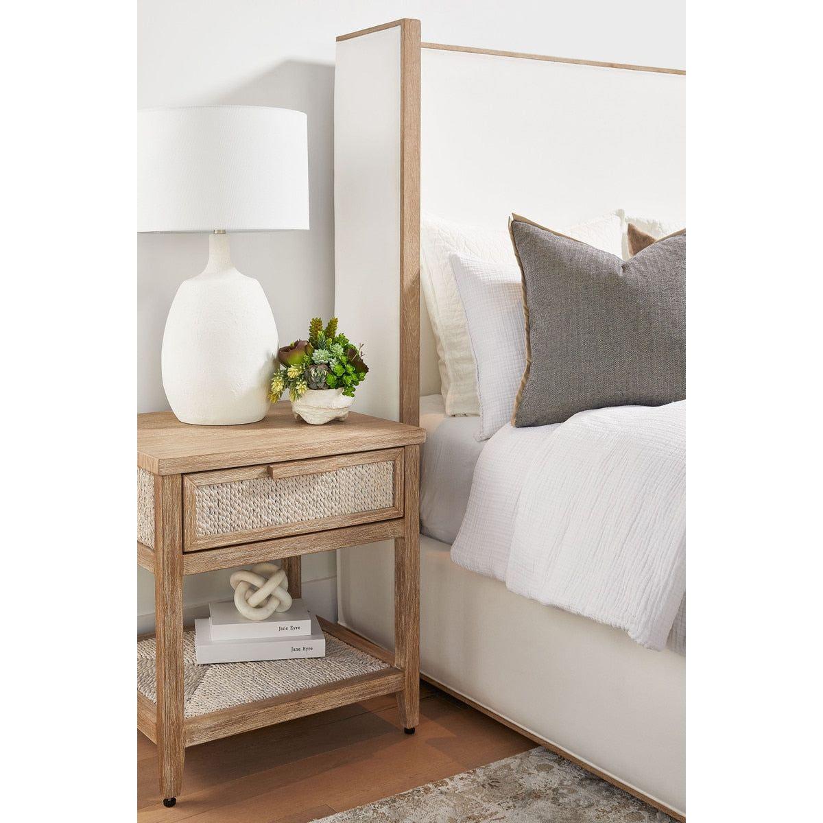 Table de chevet à 1 tiroir en corde d'abaca tressée et bois, texture naturelle, aucun assemblage requis pour chambre à coucher