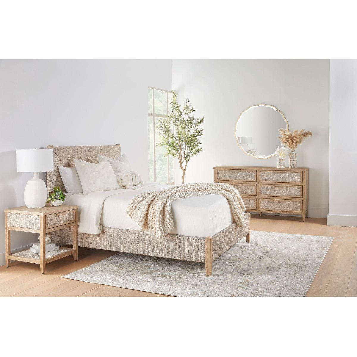 Table de chevet à 1 tiroir en corde d'abaca tressée et bois, texture naturelle, aucun assemblage requis pour chambre à coucher