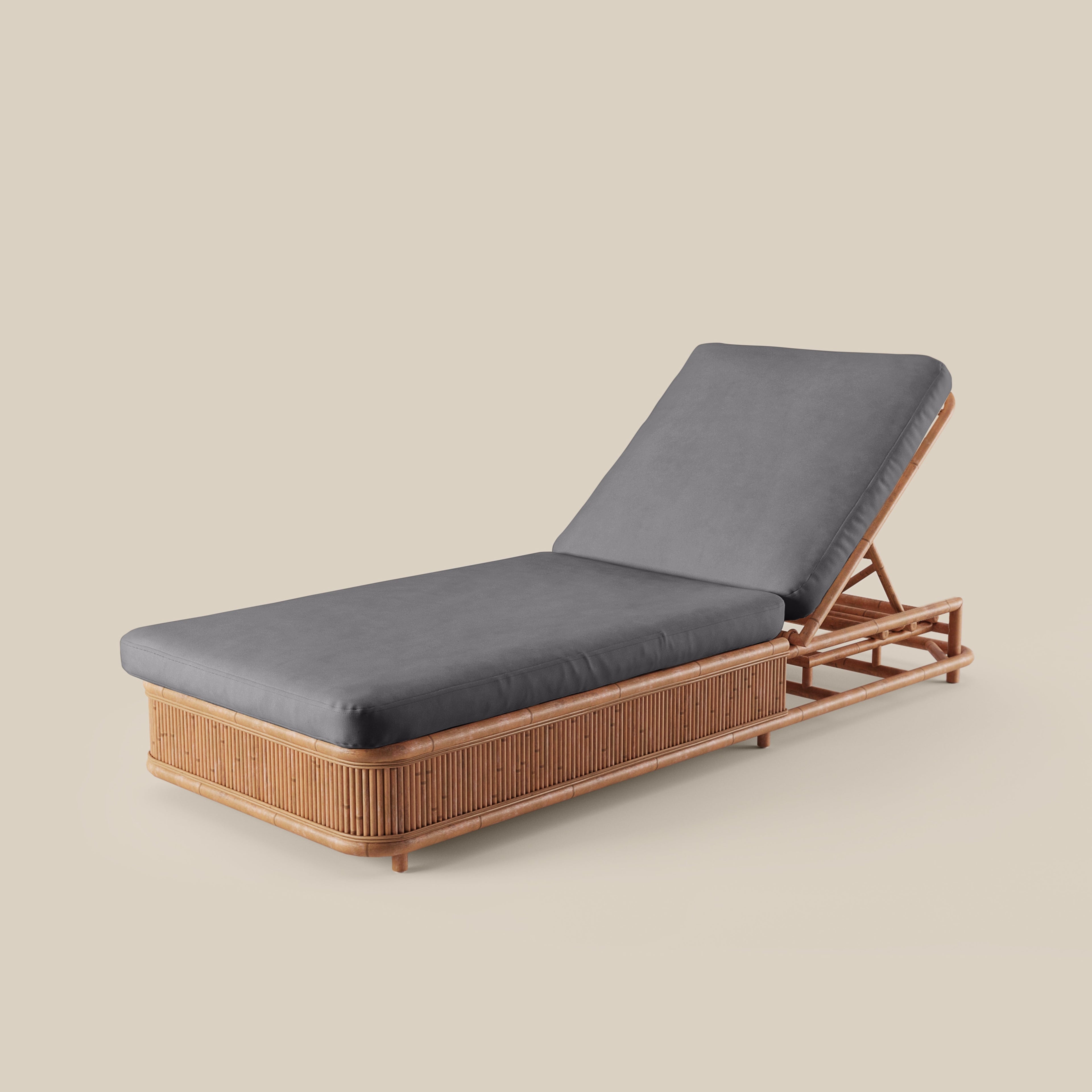 Bain de soleil d'extérieur élevé en rotin régénérateur et biosourcé, avec coussin certifié OEKO-100, pour jardin ou piscine