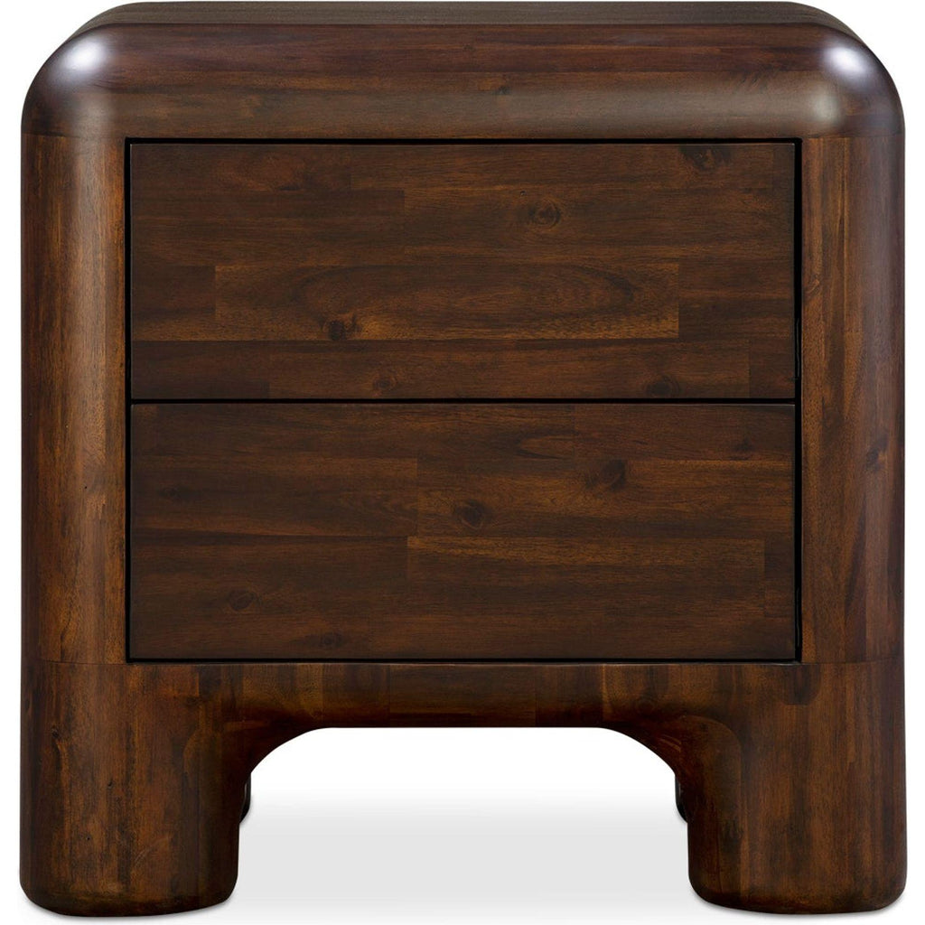 Table de chevet en acacia massif et noyer, pieds épais, avec deux tiroirs à fermeture amortie pour chambre à coucher