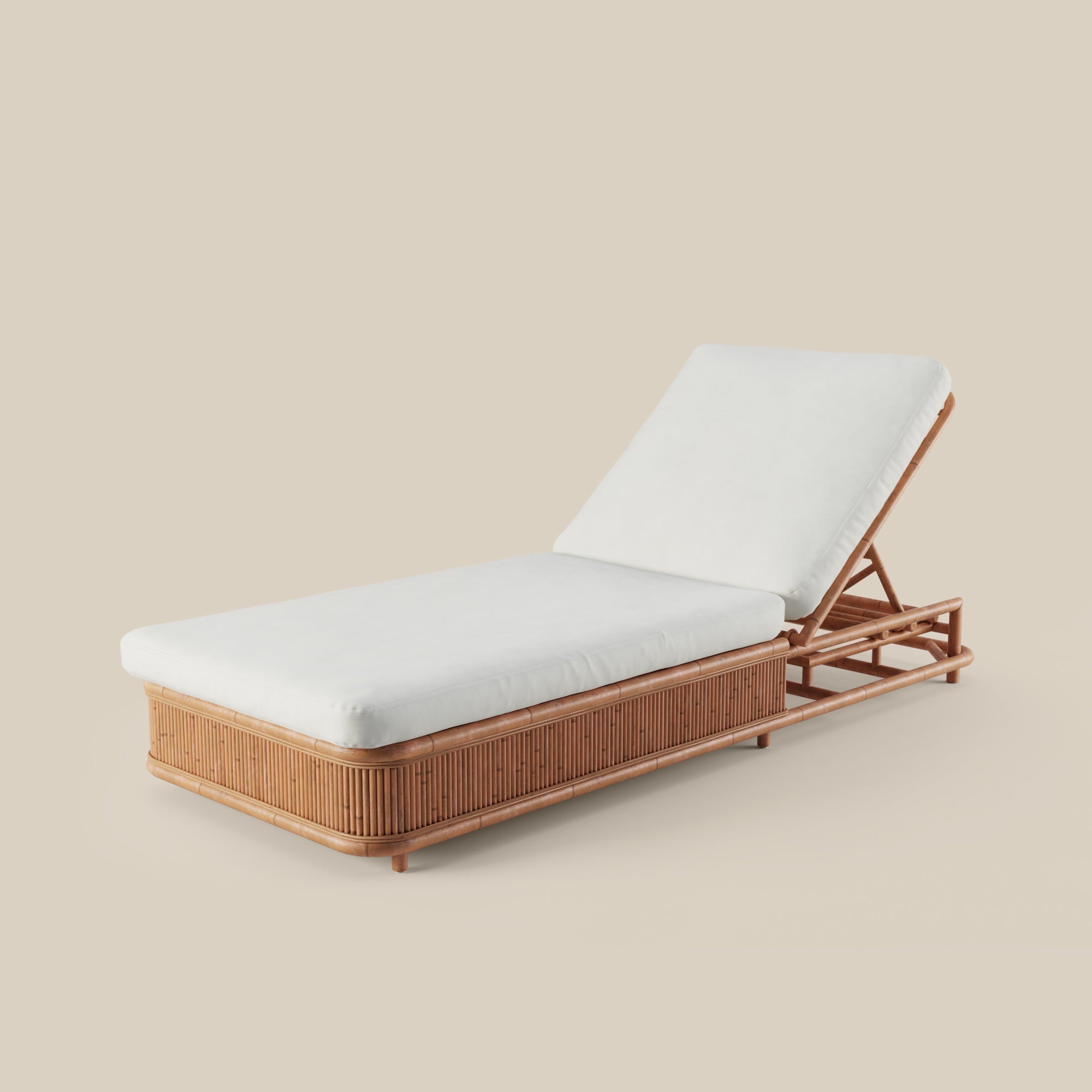 Bain de soleil d'extérieur élevé en rotin régénérateur et biosourcé, avec coussin certifié OEKO-100, pour jardin ou piscine