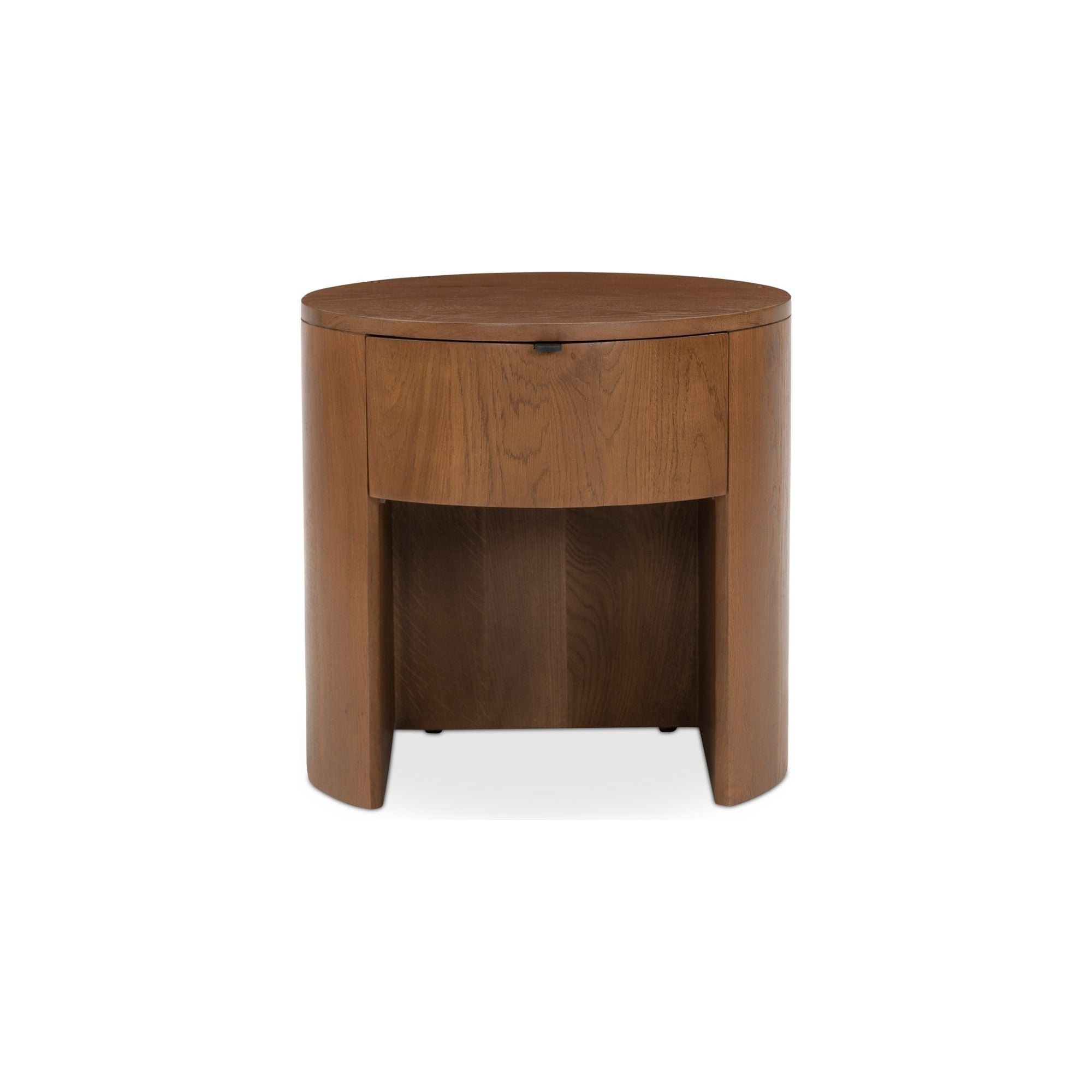 Table de chevet minimaliste en chêne massif courbé à 1 tiroir avec glissières à fermeture douce et poignée métallique pour chambre à coucher