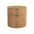Table de chevet minimaliste en chêne massif courbé à 2 tiroirs avec glissières à fermeture douce et poignée métallique pour chambre à coucher
