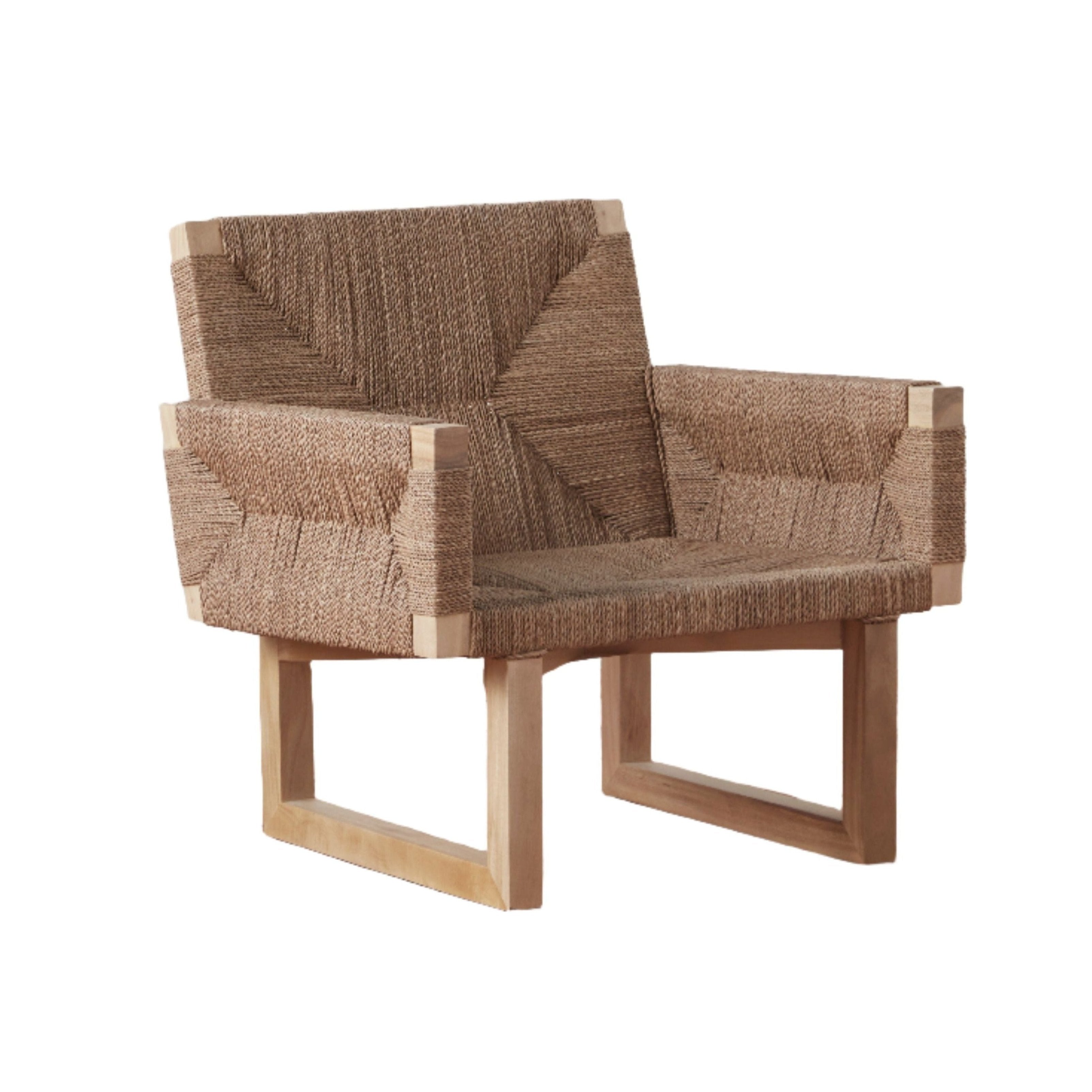 Chaise longue rustique en corde d'herbes marines et bois de hêtre avec texture tressée naturelle pour salon ou patio