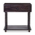 Table de chevet traditionnelle en bois de manguier brun foncé avec pieds tournés et étagère inférieure pour chambre à coucher