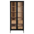 Bahut / Meuble de rangement moderne en placage de chêne et métal avec de grandes portes vitrées pour le salon ou le bureau