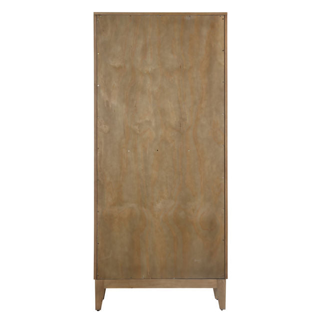 Meuble de salon en bois d'hévéa naturel, placage de chêne et verre avec vitrine ouverte
