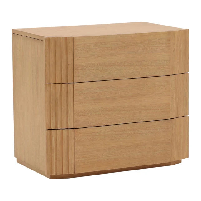 Table de chevet minimaliste en hévéa et placage de chêne avec tiroir unique et pieds effilés pour chambre à coucher