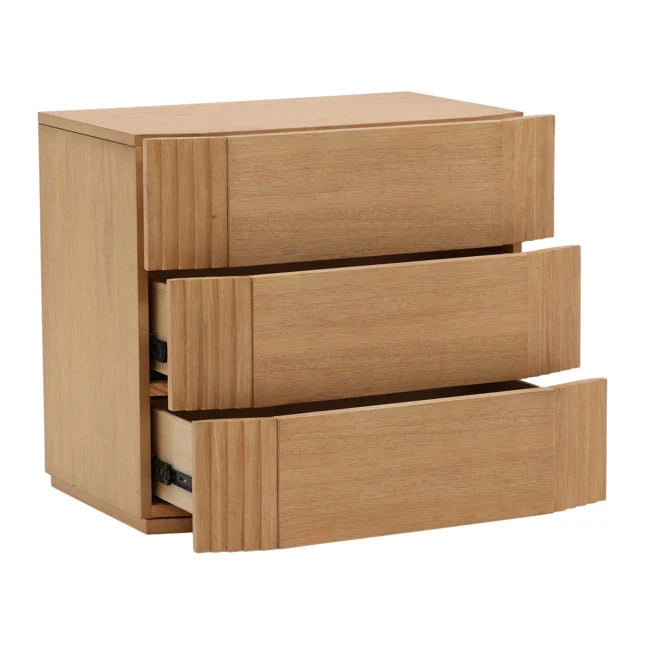 Table de chevet minimaliste en hévéa et placage de chêne avec tiroir unique et pieds effilés pour chambre à coucher