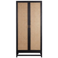 Meuble Boho en bois exotique et rotin avec cadre bicolore noir antique pour salon ou chambre à coucher