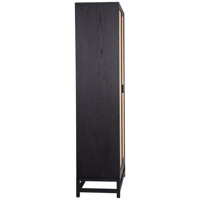 Meuble Boho en bois exotique et rotin avec cadre bicolore noir antique pour salon ou chambre à coucher