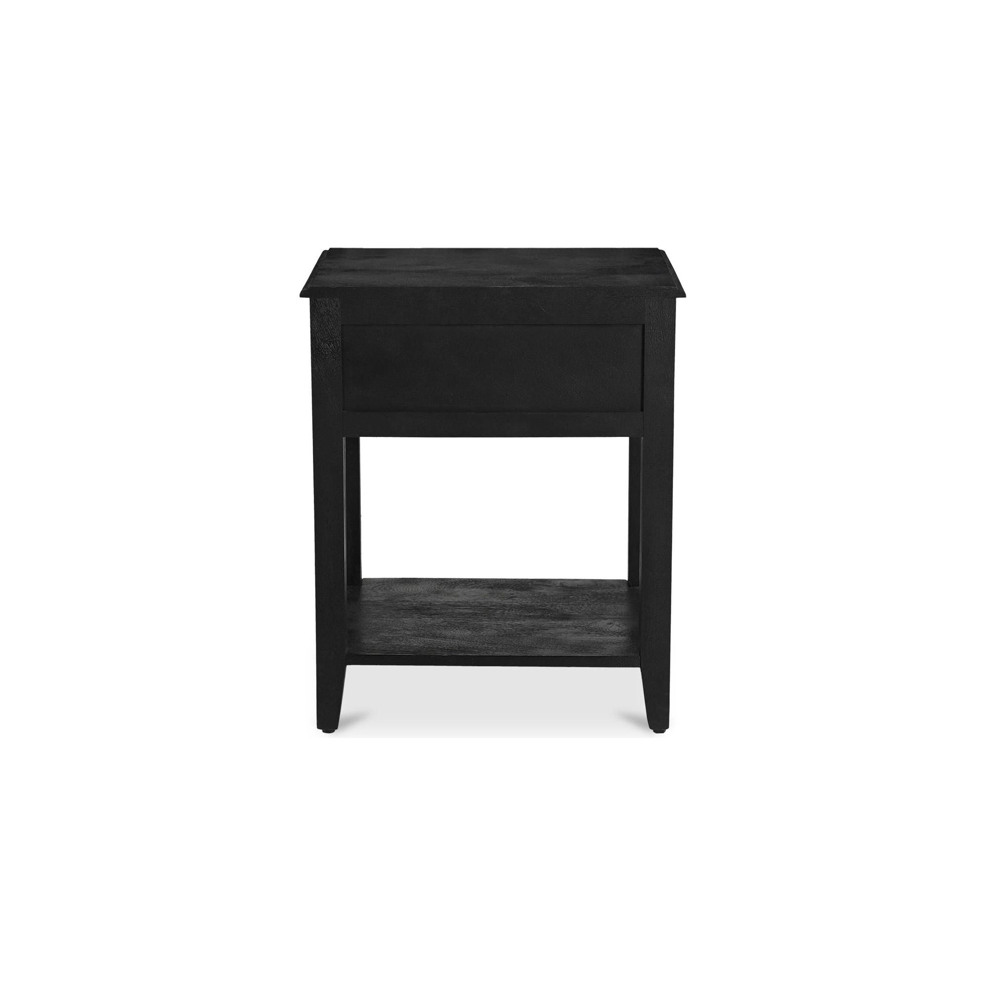 Table de chevet vintage en manguier massif avec poignée fleurie et deux tiroirs pour chambre à coucher