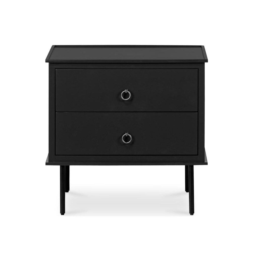 Table de chevet industrielle en MDF et acacia avec pieds en fer noir et poignée de style heurtoir pour chambre à coucher