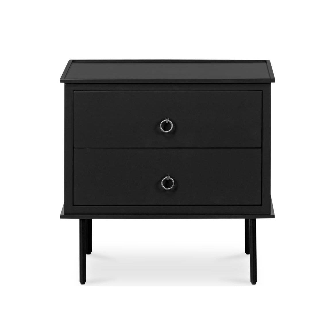 Table de chevet industrielle en MDF et acacia avec pieds en fer noir et poignée de style heurtoir pour chambre à coucher
