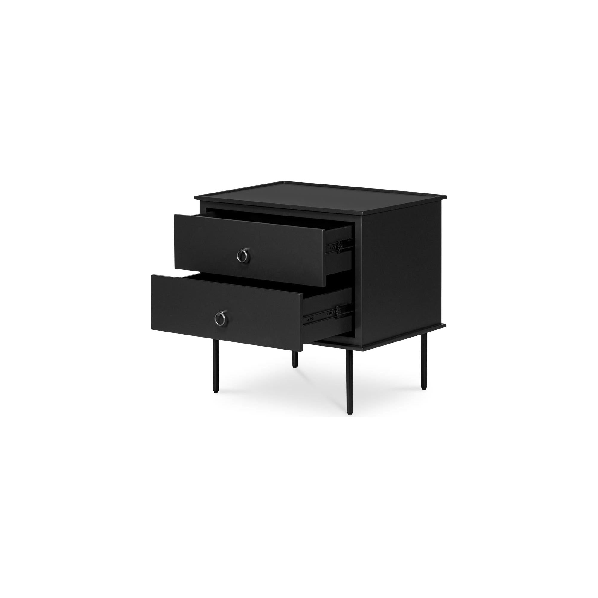 Table de chevet industrielle en MDF et acacia avec pieds en fer noir et poignée de style heurtoir pour chambre à coucher
