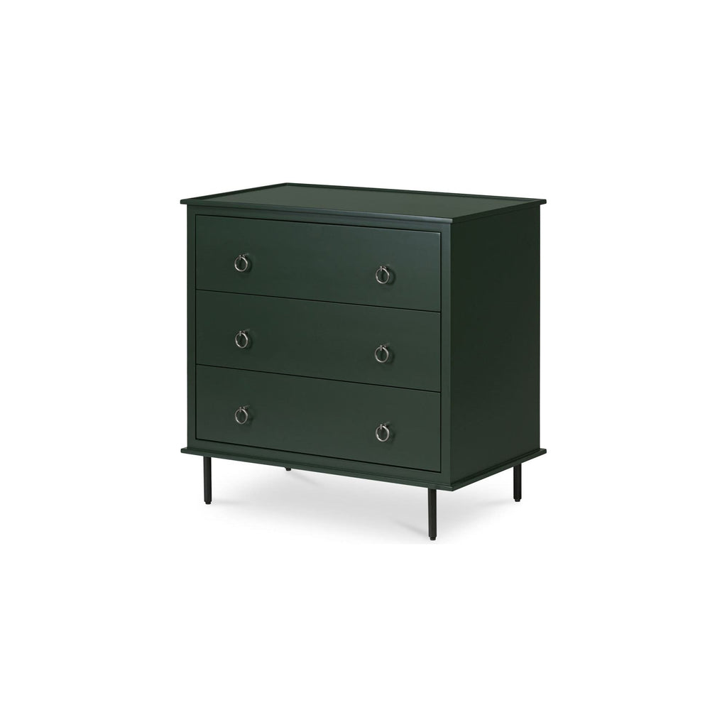 Table de chevet industrielle en MDF et acacia à 3 tiroirs avec pieds en fer noir et poignées style heurtoir pour chambre à coucher