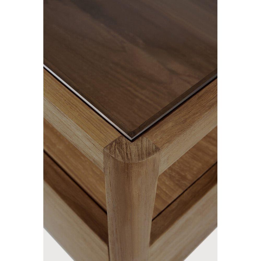 Table de chevet moderne en verre et bois avec tiroir simple et étagère ouverte pour chambre à coucher