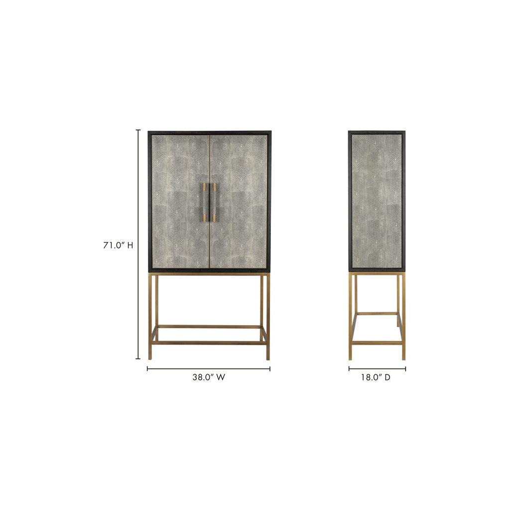Bar contemporain en chêne massif et laiton, finition laquée mate, pour salon ou salle à manger